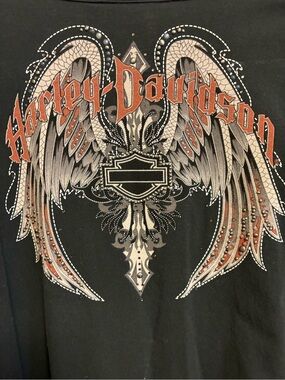 Plus Size| Harley-Davidson Black long sleeve|Orange and Silver Winged Graphic